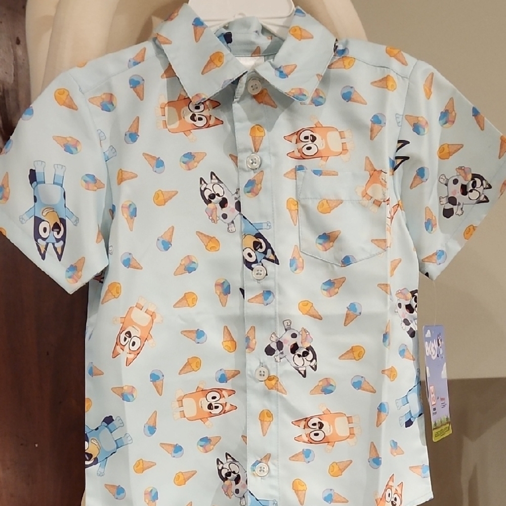 Bluey Button Down Shirt with Cartoon Animal Design. - Picture 2 of 13